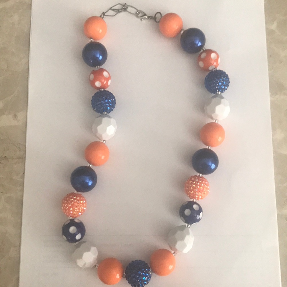 New Orange and Blue Chunky Bean Necklace